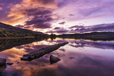 Scenic view of lake against sky at sunset