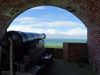 Scenic view of sea against sky seen through arch