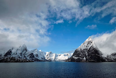 Scenic view of snowcapped mountains against sky