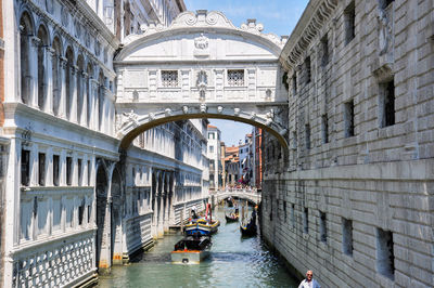 Arch bridge over canal in city