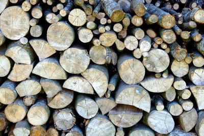 Full frame shot of stacked logs