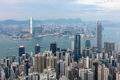 High angle view of city at waterfront