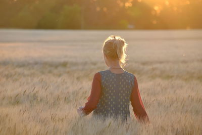 Rear view of a girl in field