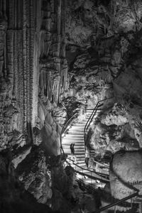 Low angle view of illuminated staircase in caves of nerja