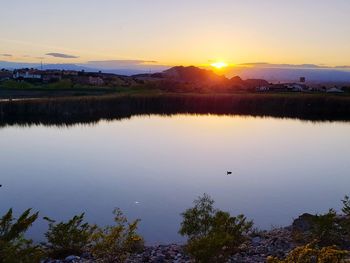 Scenic view of lake against sky during sunset