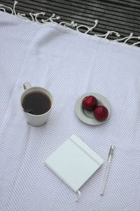 High angle view of coffee on table