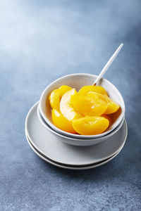High angle view of dessert in bowl on table