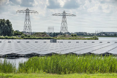 Electricity pylons and solar panels