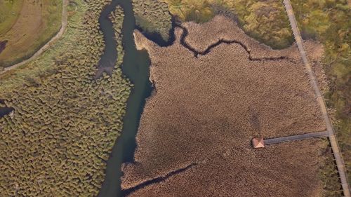 High angle view of shadow on sand