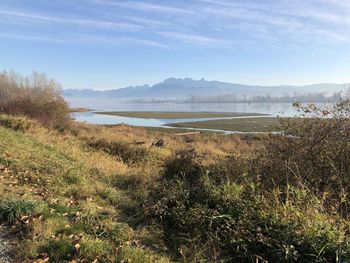 Scenic view of lake against sky