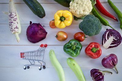 High angle view of vegetables on table