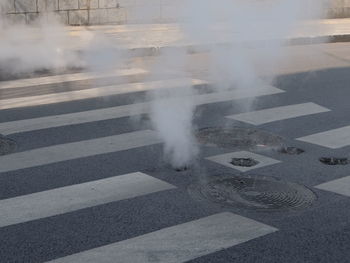 High angle view of zebra crossing in city