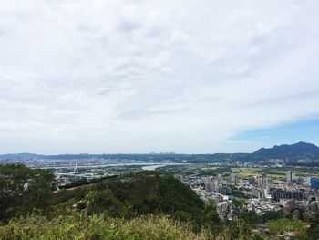 High angle view of townscape against sky