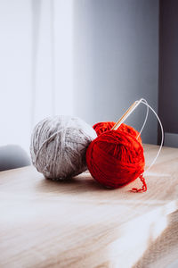 Close-up of red toys on table