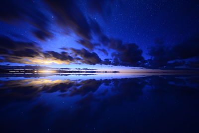 Scenic view of sea against sky at dusk