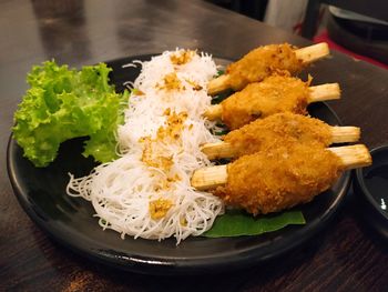 High angle view of food in plate