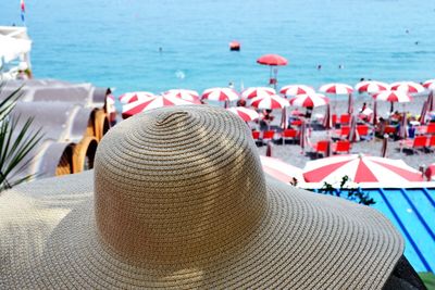 Rear view of hat on beach