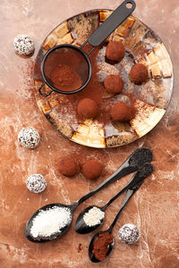 High angle view of food on table