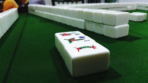 Close-up of mahjong on table