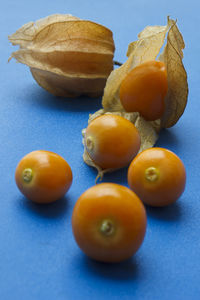 High angle view of fruits on table