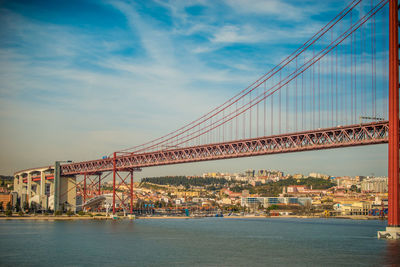 View of suspension bridge over sea