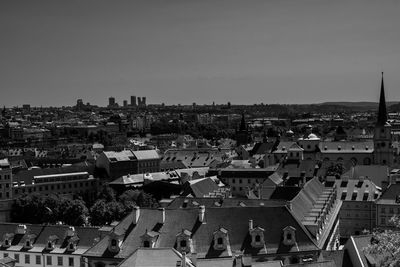 High angle view of townscape against clear sky