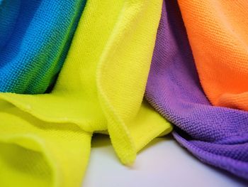 Close-up of colorful towels on table