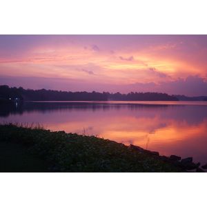 Scenic view of lake against sky during sunset