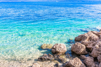 High angle view of rocks on beach