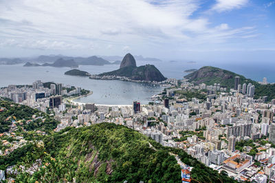 Panoramic view of city against cloudy sky