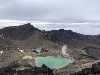 Panoramic view of volcanic landscape against sky