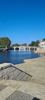 Scenic view of river against clear blue sky