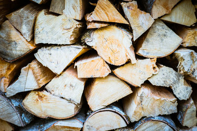 Full frame shot of logs in forest