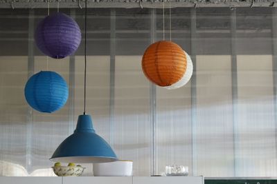 Lanterns and pendant light hanging at home