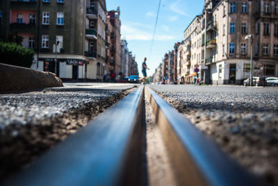 Surface level of tram tracks in city