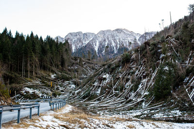 Scenic view of snow covered mountain against sky