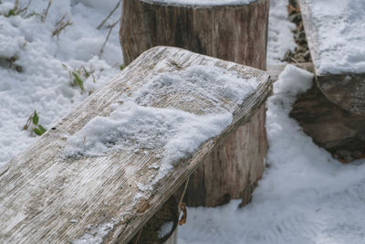 High angle view of snow covered land