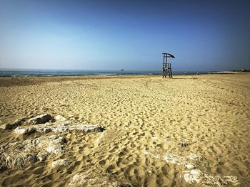 Scenic view of beach against clear sky