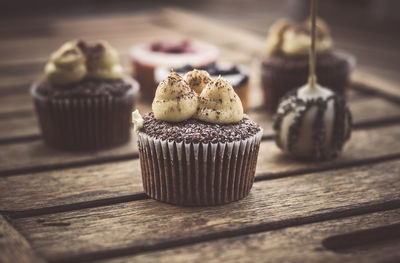 Close-up of cupcakes on table