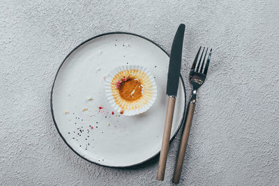 Directly above shot of cake in plate on table