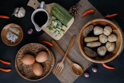 High angle view of food on table