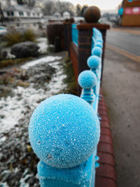 High angle view of blue ball on street