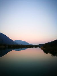 Scenic view of lake against sky during sunset