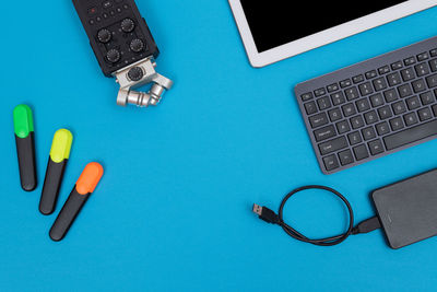 High angle view of smart phone on table