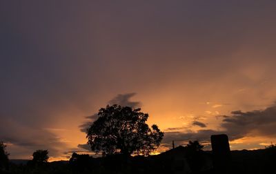 Low angle view of silhouette trees against romantic sky