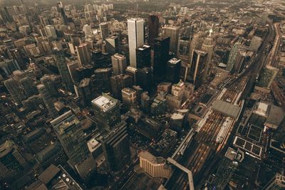 High angle view of buildings in city