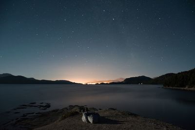 Scenic shot of calm lake against mountain range