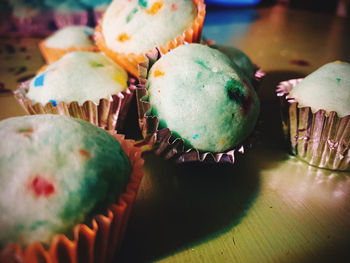 Close-up of cupcakes on table