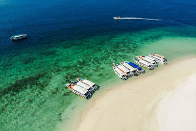 High angle view of ship on sea