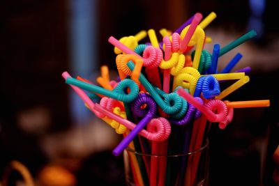 Close-up of colorful drinking straws